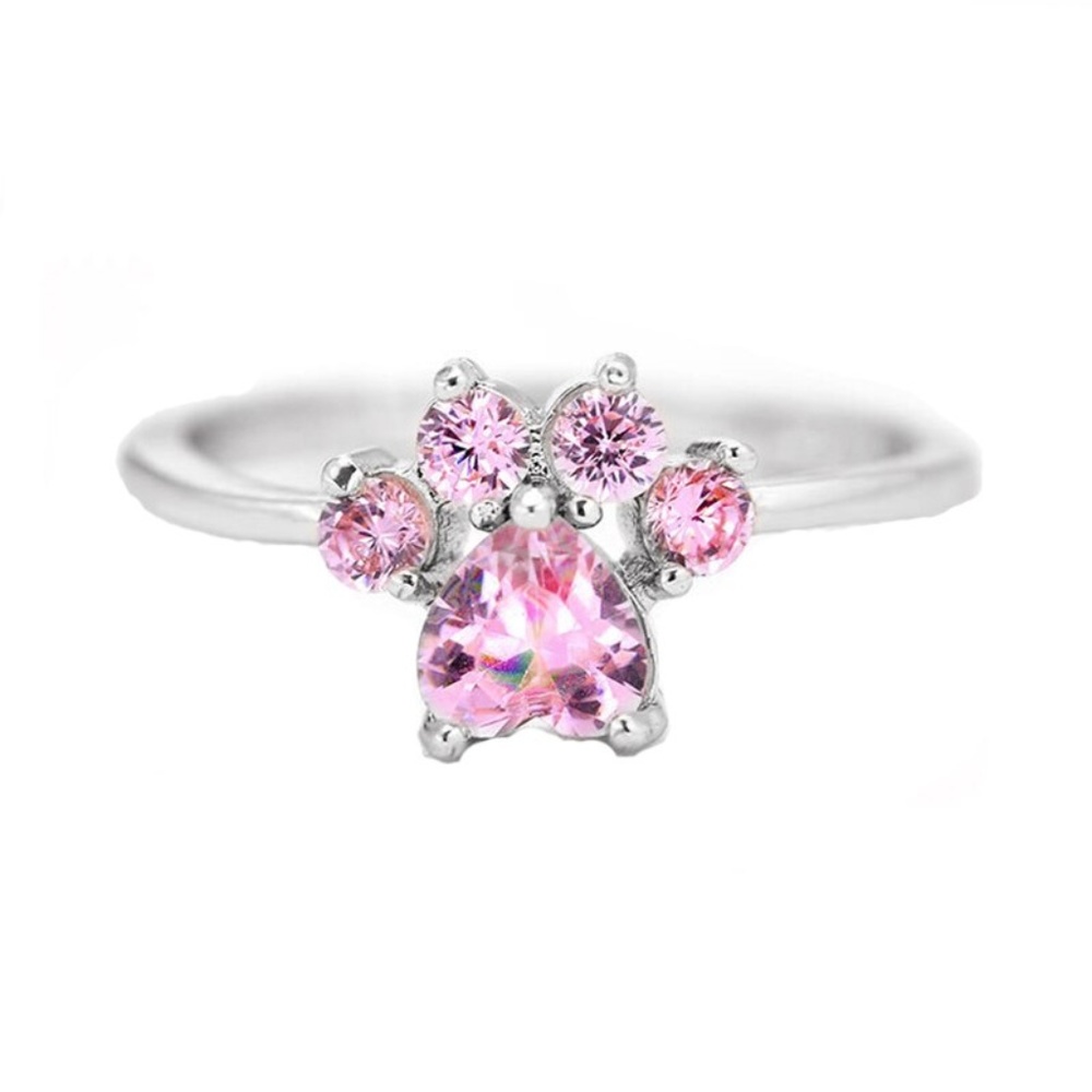 So Cute!! Silver CZ Paw Print Ring
